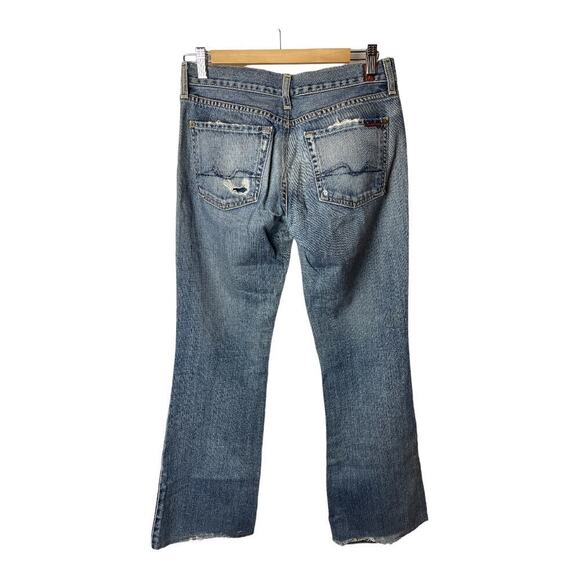 7 For All Mankind Blue Straight Boot Cut Distressed Jeans Women's Size 29 - Picture 2 of 10